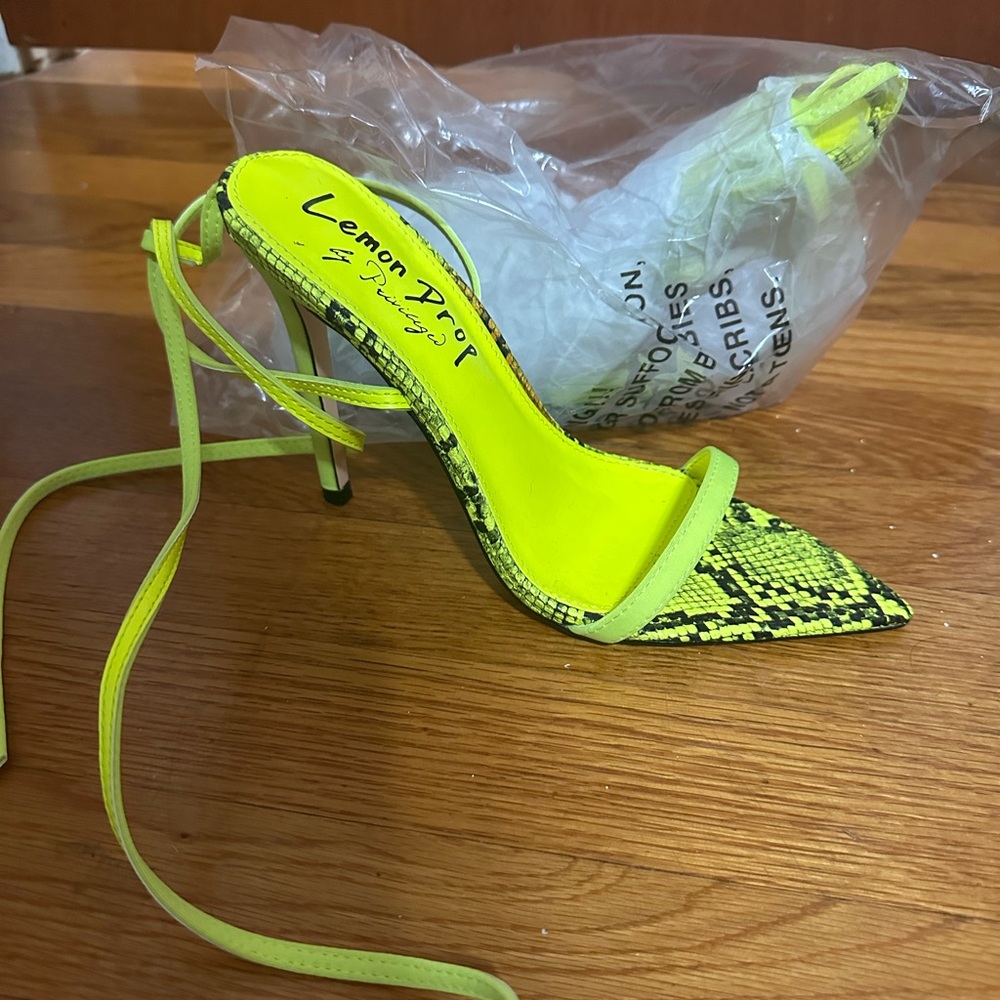 Neon Yellow Snake Print Heels